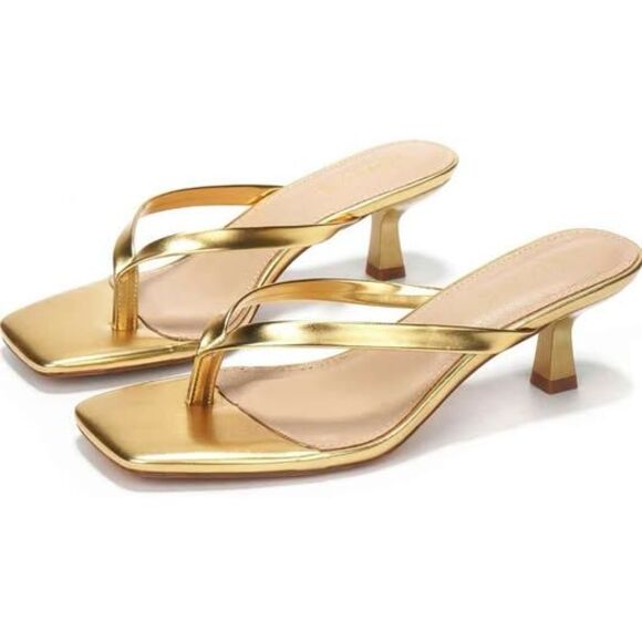 Kitten Heels Sandals Square Open Toe Flip Flop Heels 1.8-2 Inch Heeled Sandals - Picture 2 of 6